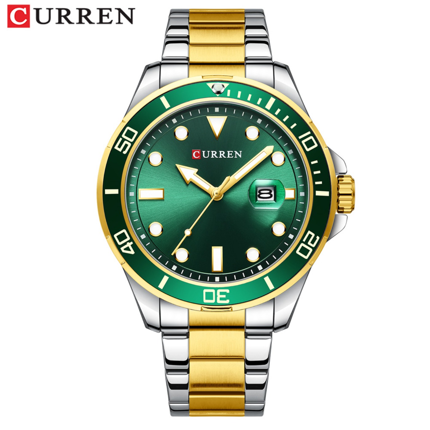 Mens Fashion Watch - CURREN ニューグリーンウォーターゴーストシリーズブランドハイエンド高級腕時計自動巻きメンズオールスチール防水クォーツ時計ギフト