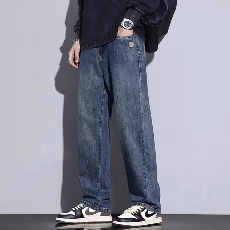 Men'S Fashion With Baggy Jeans - 春秋アメリカンレトロカジュアルパンツ メンズ ハイストリート ストレートレッグ デニムパンツ 男性ファッション