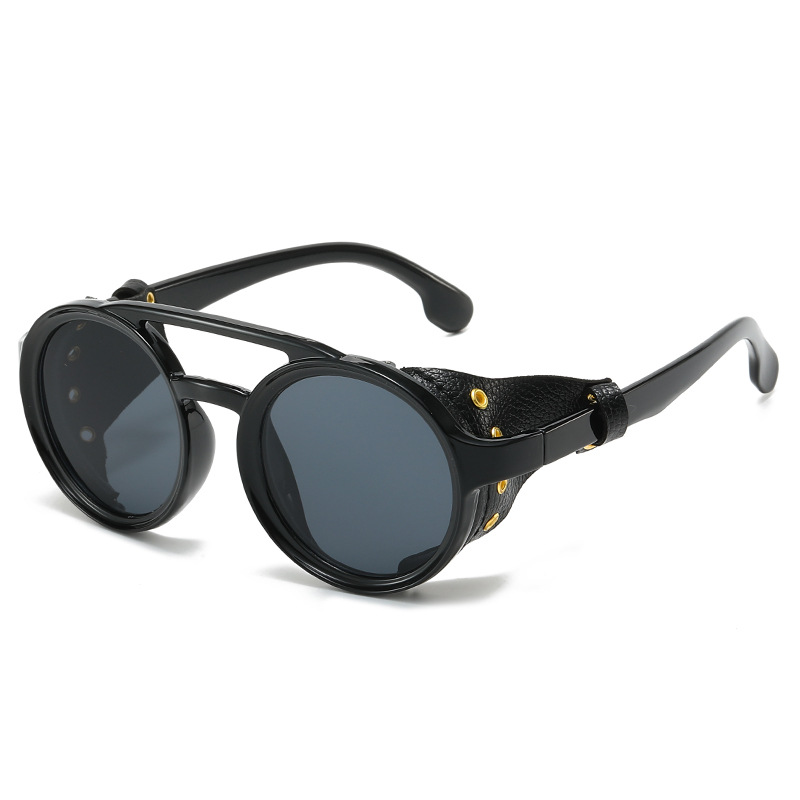 Men'S Fashion Round Glasses - レトロ抗 UV サングラス男性女性革ラウンドメガネヴィンテージゴーグル抗風アウトドアスポーツアイウェア UV400