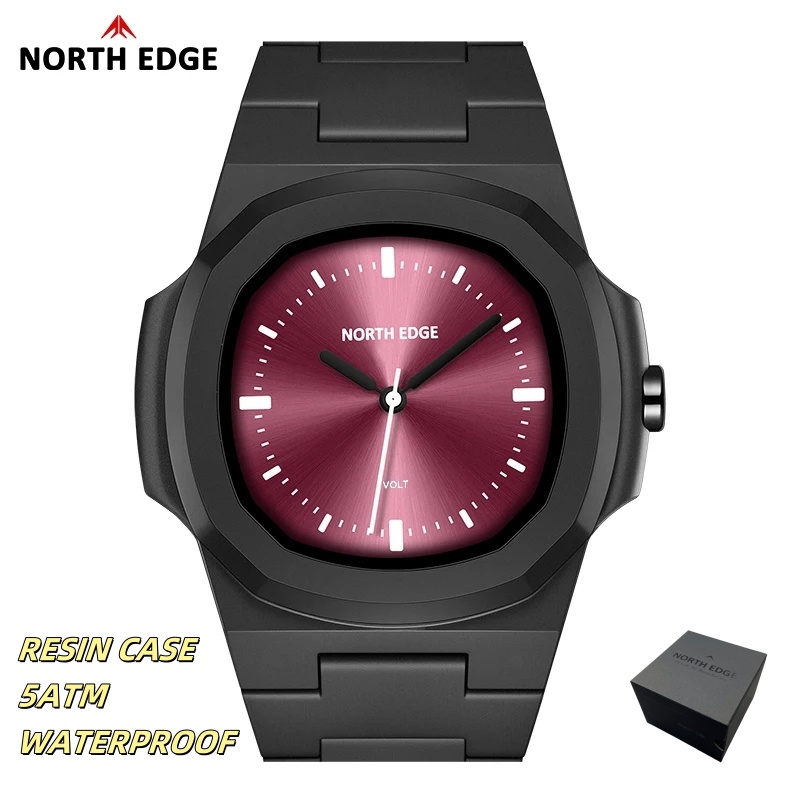 Mens Fashion Watch - NORTH EDGE メンズ腕時計 新型VOLTクォーツ腕時計 ファッションライト樹脂ケース スクエア