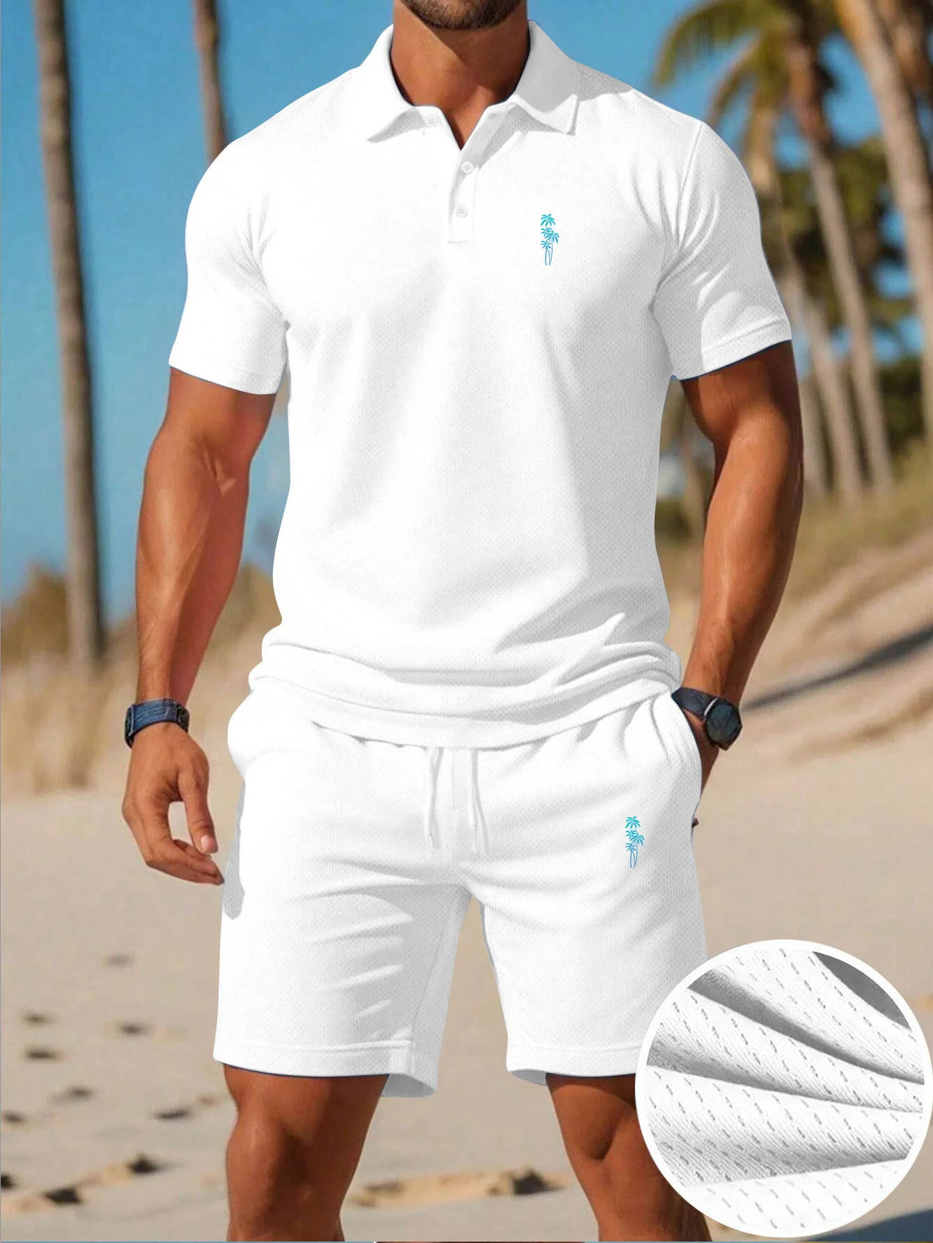 Men'S Fashion Polo Shirt - 夏の新作メンズポロシャツセット カジュアルスポーティー クールでおしゃれ スリムフィット 通気性のある無地 半袖ショートパンツセット