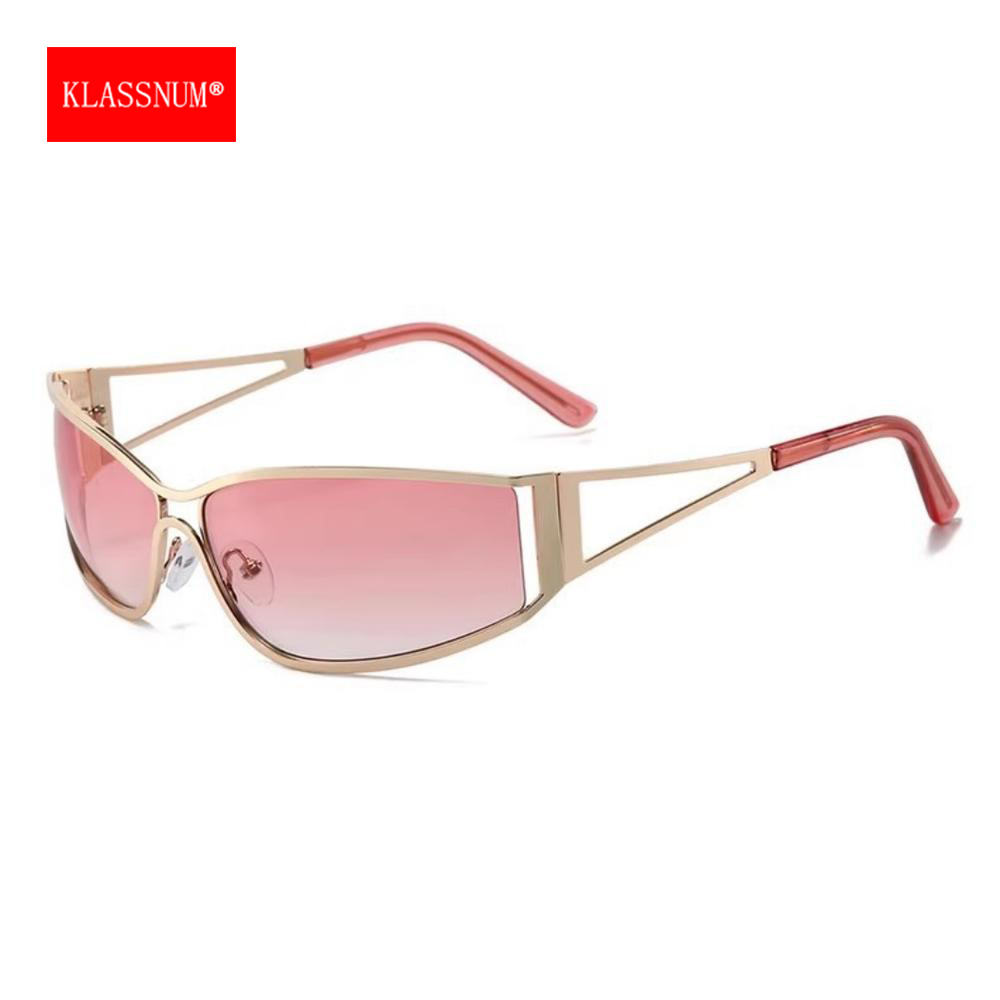 Mens Fashion In The 2000S - KLASSNUM Y2k シルバーメタルサングラス女性ヴィンテージリムレスレンズメガネ Uv400 トレンディなラップアラウンド男性眼鏡 2000