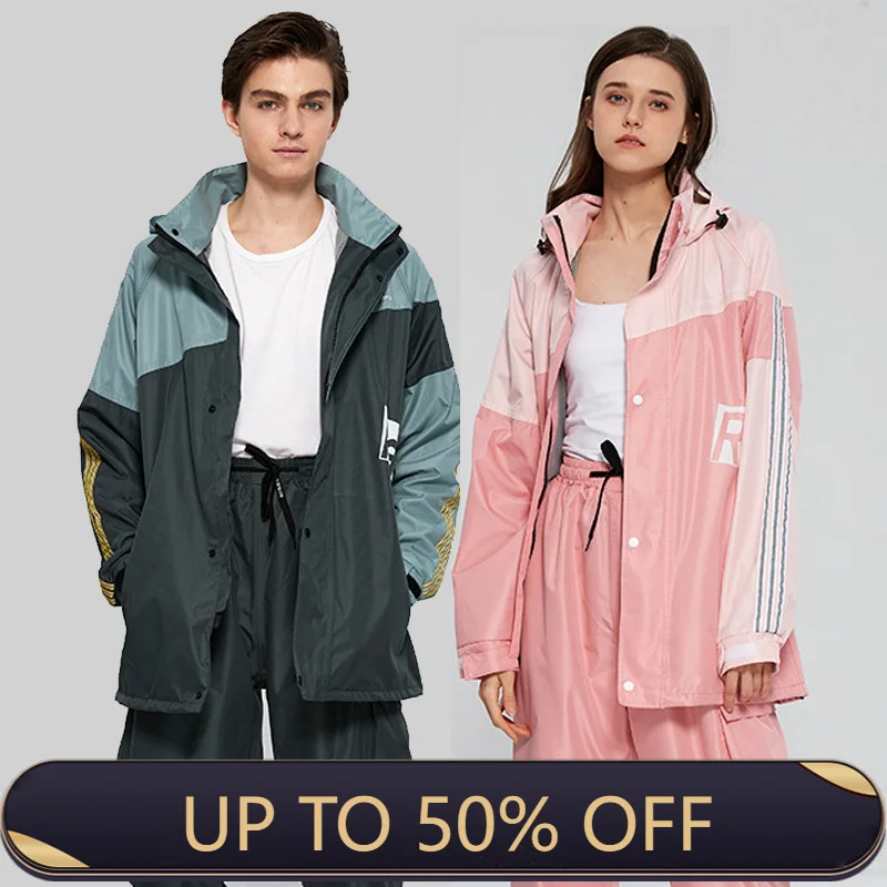 Mens Fashion Poncho - 大人用セパレートレインコートスーツ ファッション防水バイクレインコートとパンツセット アウトドアキャンプハイキングレインポンチョ装備