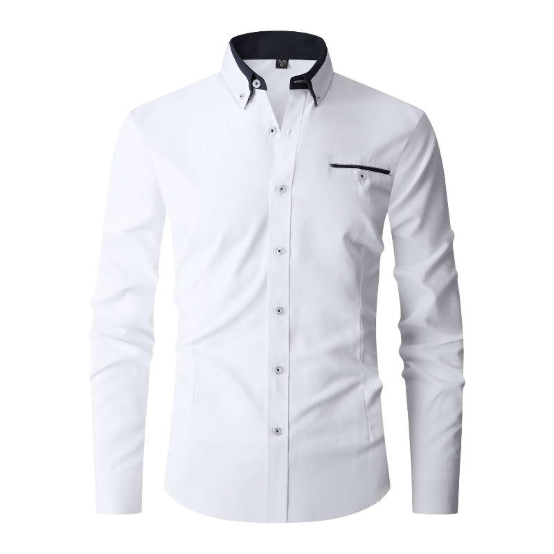Men'S Fashion Formal - 男性フォーマルシャツ長袖オフィス無地抗しわファッションビジネスカジュアルソーシャルポケットオフィス白ドレスシャツ男