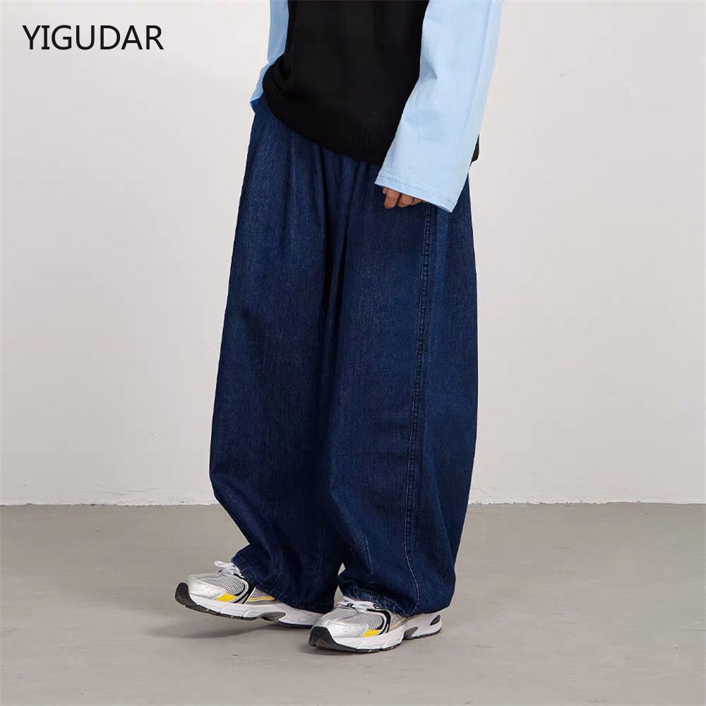 Men'S Fashion With Baggy Jeans - 男性ワイドレッグジーンズだぶだぶレトロブルー日本シンプルレジャースタイリッシュソフトオールマッチポケット大きいサイズ S-3XL 固体新ファッションホット