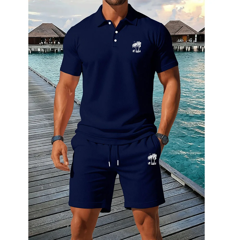 Men'S Fashion Polo Shirt - 夏の新作メンズポロシャツセット カジュアルスポーティー クールでおしゃれ スリムフィット 通気性のある無地 半袖ショートパンツセット