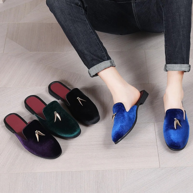 Men'S Fashion Formal - メンズミュールシューズ、男性用フロックスリッパ、夏用フォーマルローファー、メタリック装飾のファッショナブルなミュールシューズ