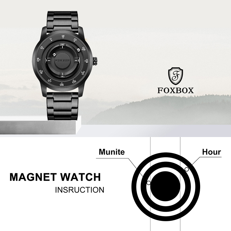 Mens Fashion Watch - LIGE FOXBOX ファッションマン磁気腕時計ユニークなダイヤルビジネスステンレスカジュアルスローリングビーズ防水クォーツメンズ腕時計ギフト