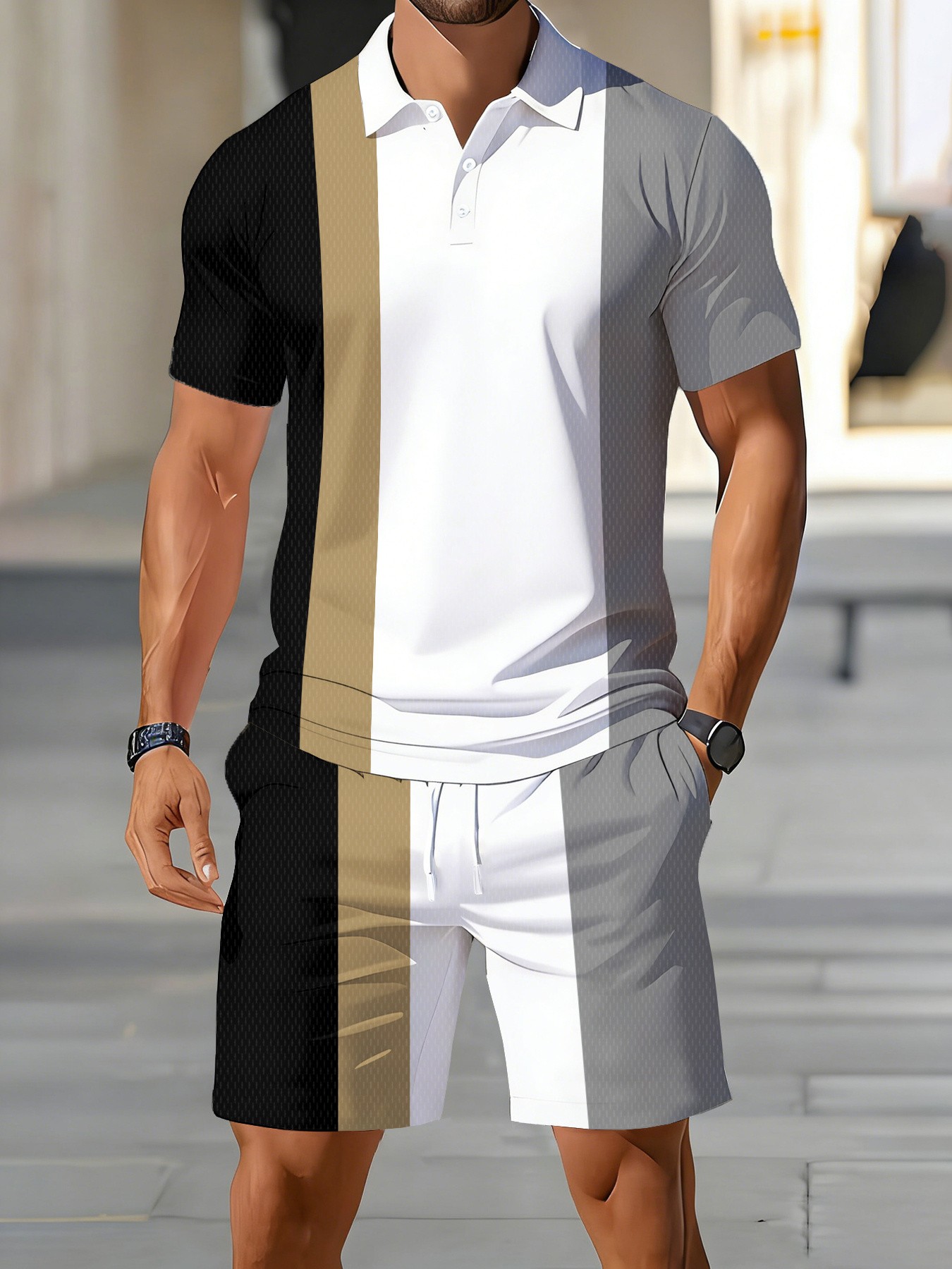 Men'S Fashion Polo Shirt - 2026年夏 アメリカンメンズポロシャツセット スポーティーでカジュアルな着こなしに ファッショナブルで快適な3Dパターンプリント