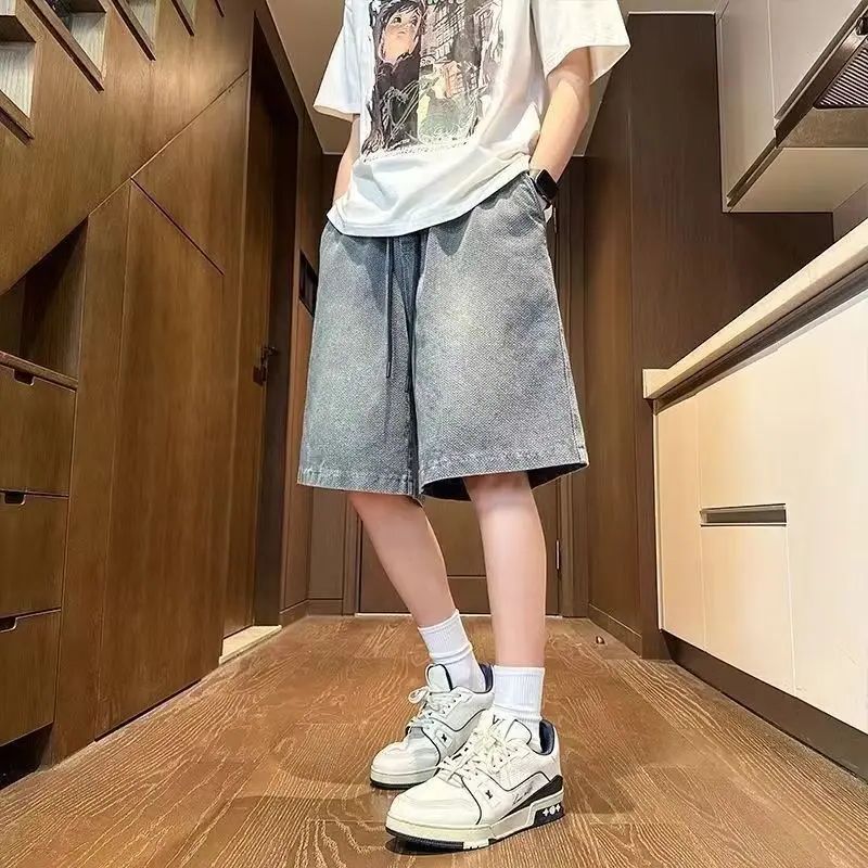 Men'S Fashion With Baggy Jeans - メンズショートパンツジーンズブルーデニムジョーツバギー原宿パンツストリートウェアY2kユニセックスオーバーサイズ韓国ファッションヴィンテージ夏服