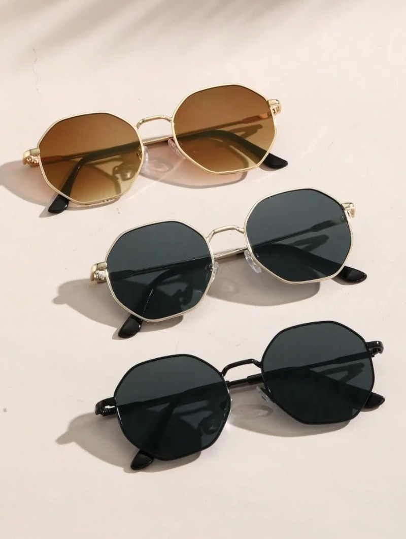 Men'S Fashion Round Glasses - 1/3 個メタル幾何学模様ラウンドフレームサングラスファッションクラシック休暇装飾用サングラスアウトドアシェードゴーグル男性/女性