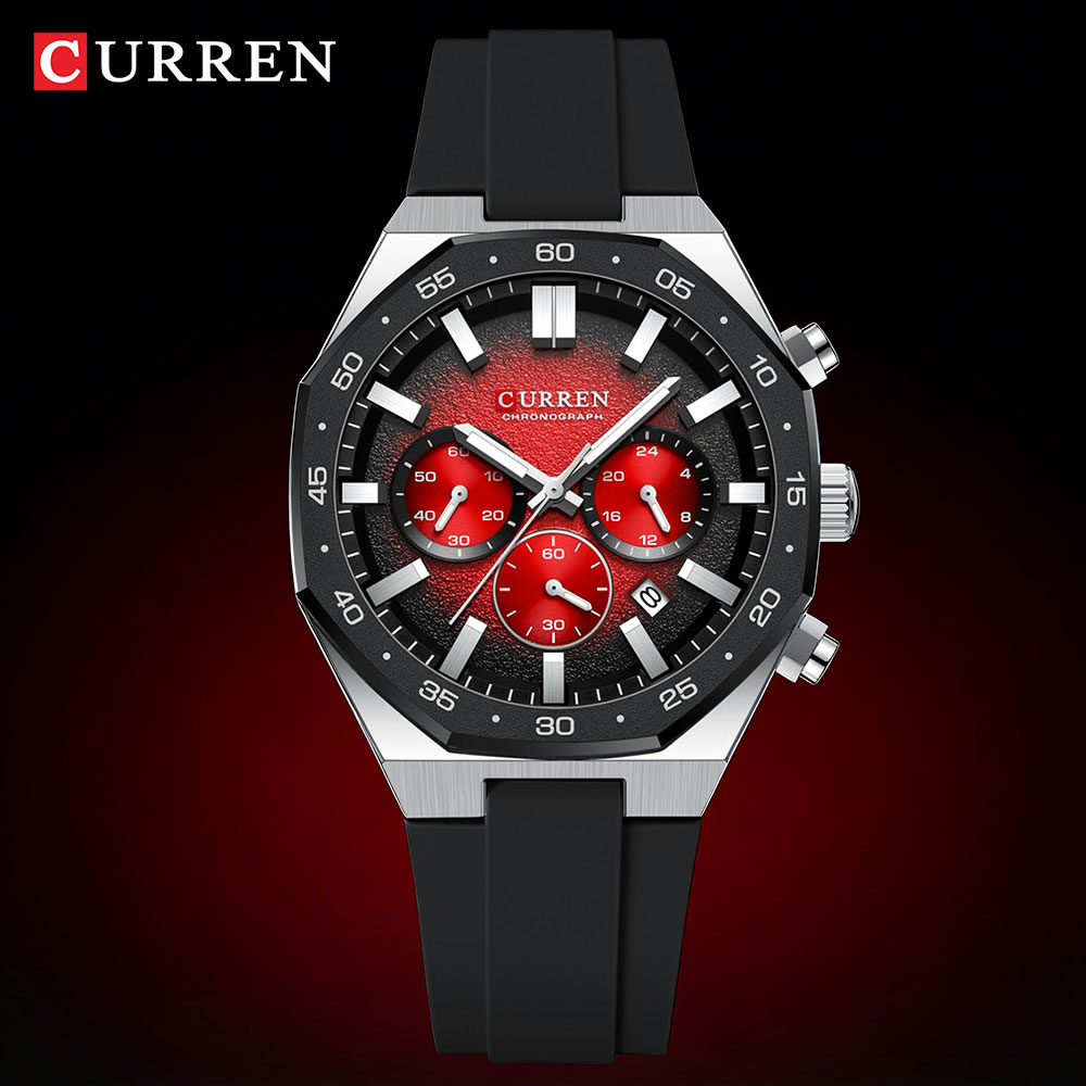 Mens Fashion Watch - CURREN ファッションカジュアルメンズスポーツウォッチクロノグラフシリコンベルト自動日付ダイヤルクォーツ腕時計男性リロイレロジオ Masculino
