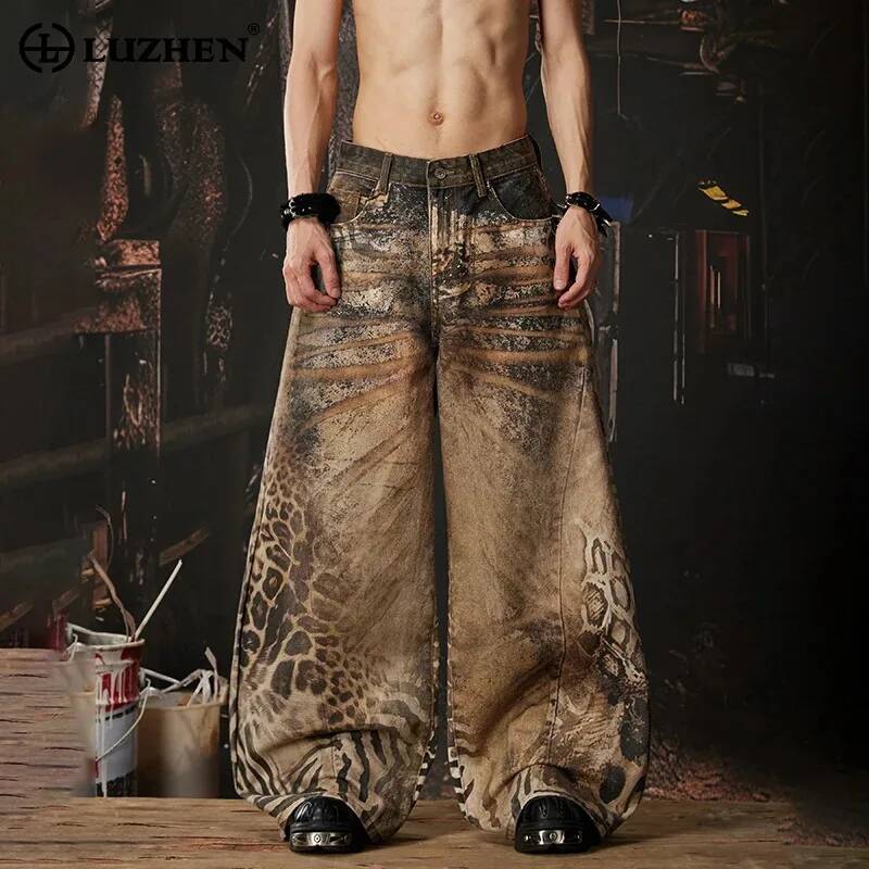 Men'S Fashion With Baggy Jeans - LUZHEN 2026 新オリジナル Y2K スタイルだぶだぶの絞り染めパターンワイドレッグカジュアルジーンズメンズファッションストリートハンサムデニムパンツ JY6667
