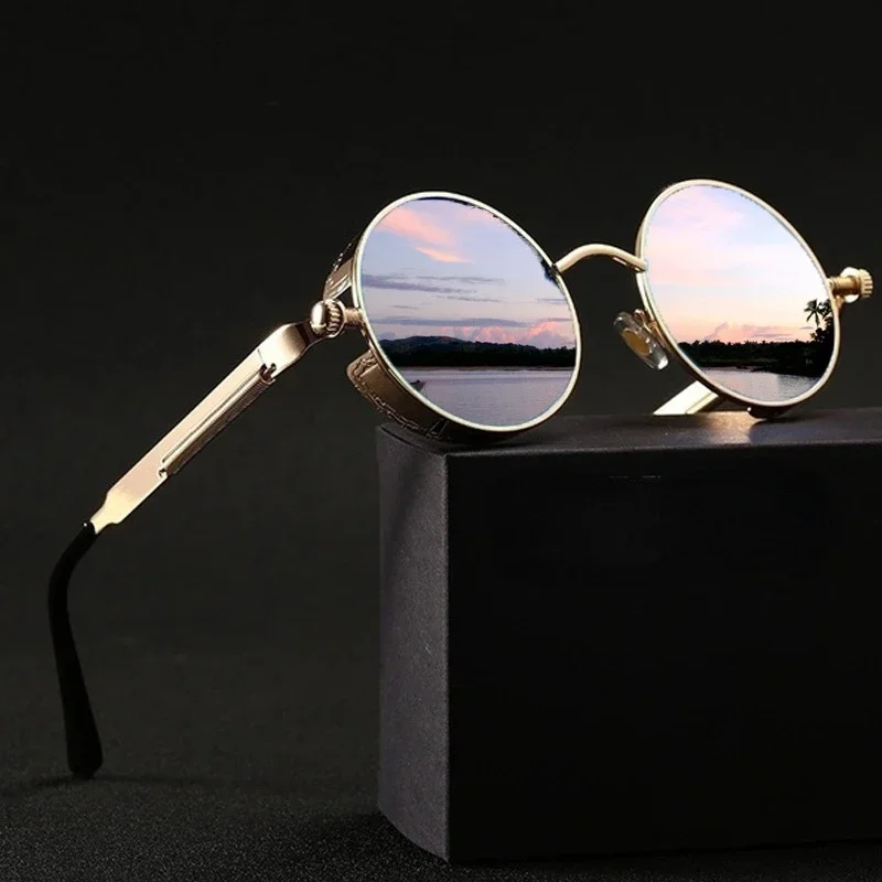 Men'S Fashion Round Glasses - ファッションスポーツクラシックサングラス スチームパンクアイウェア メンズ＆レディース レトロラウンドメタルフレームサングラス
