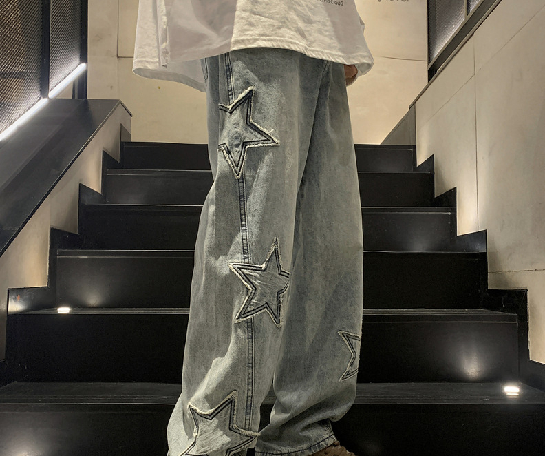 Men'S Fashion With Baggy Jeans - メンズ5先の尖った星のハイウエストヴィンテージストリートウェアパンツ、バギージーンズ、ワイドレッグデニム、メンズ服、冬のファッション、新しい