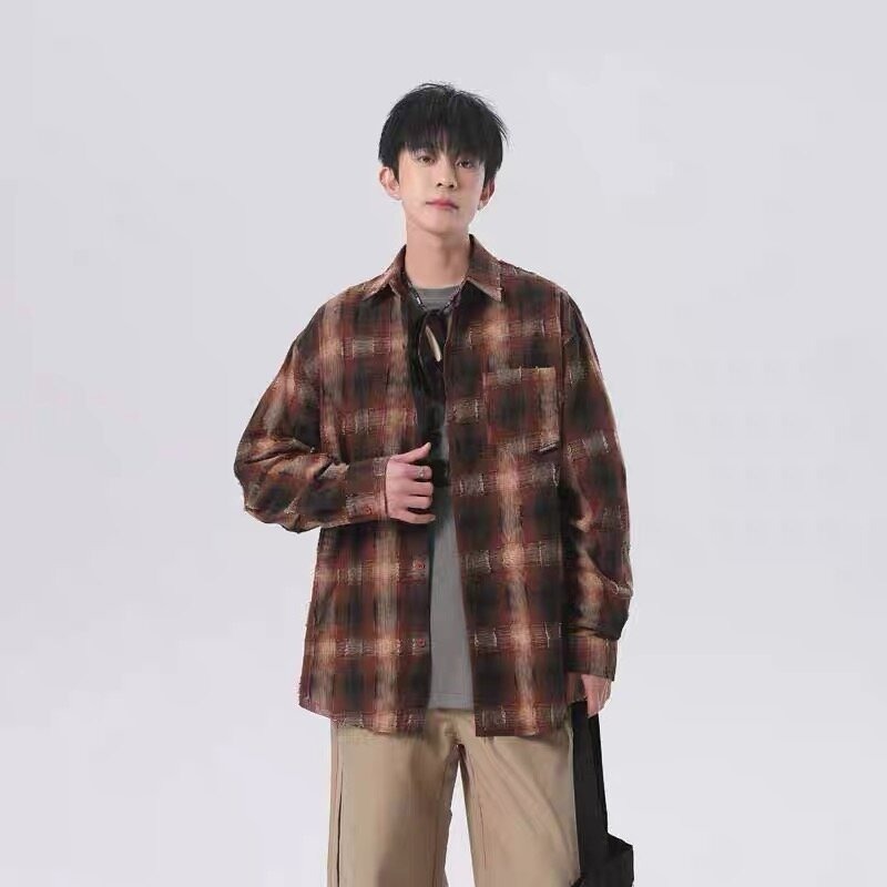 Men'S Fashion Essentials 2025 - 2025年新作 チェック柄シャツ メンズ Y2K風 ヴィンテージ ストリート系