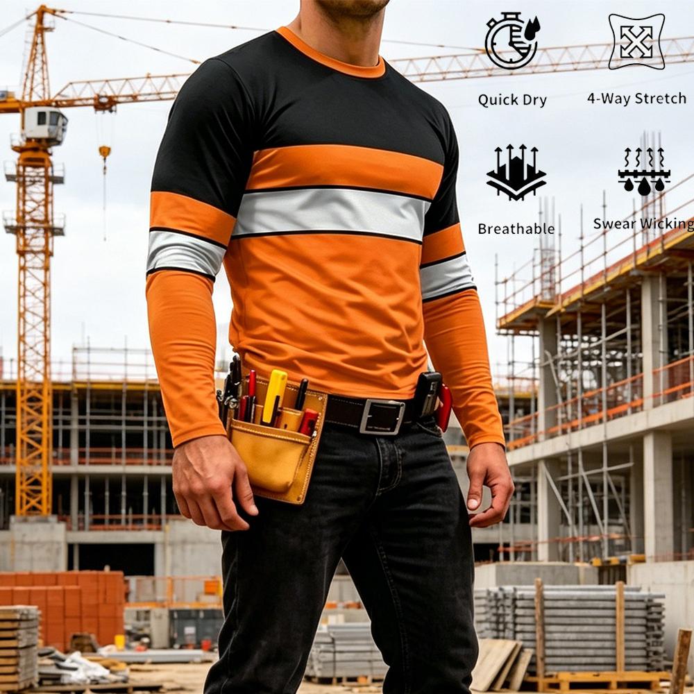 Mens Fashion Summer - 秋の高品質明るい色のストライプ作業服メンズ長袖 Tシャツ通気性カジュアル O ネック安全作業服