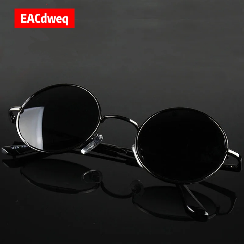 Men'S Fashion Round Glasses - レトロヴィンテージラウンドサングラス男性ブランドデザイナーサングラス女性合金金属フレーム黒レンズ眼鏡運転 UV400