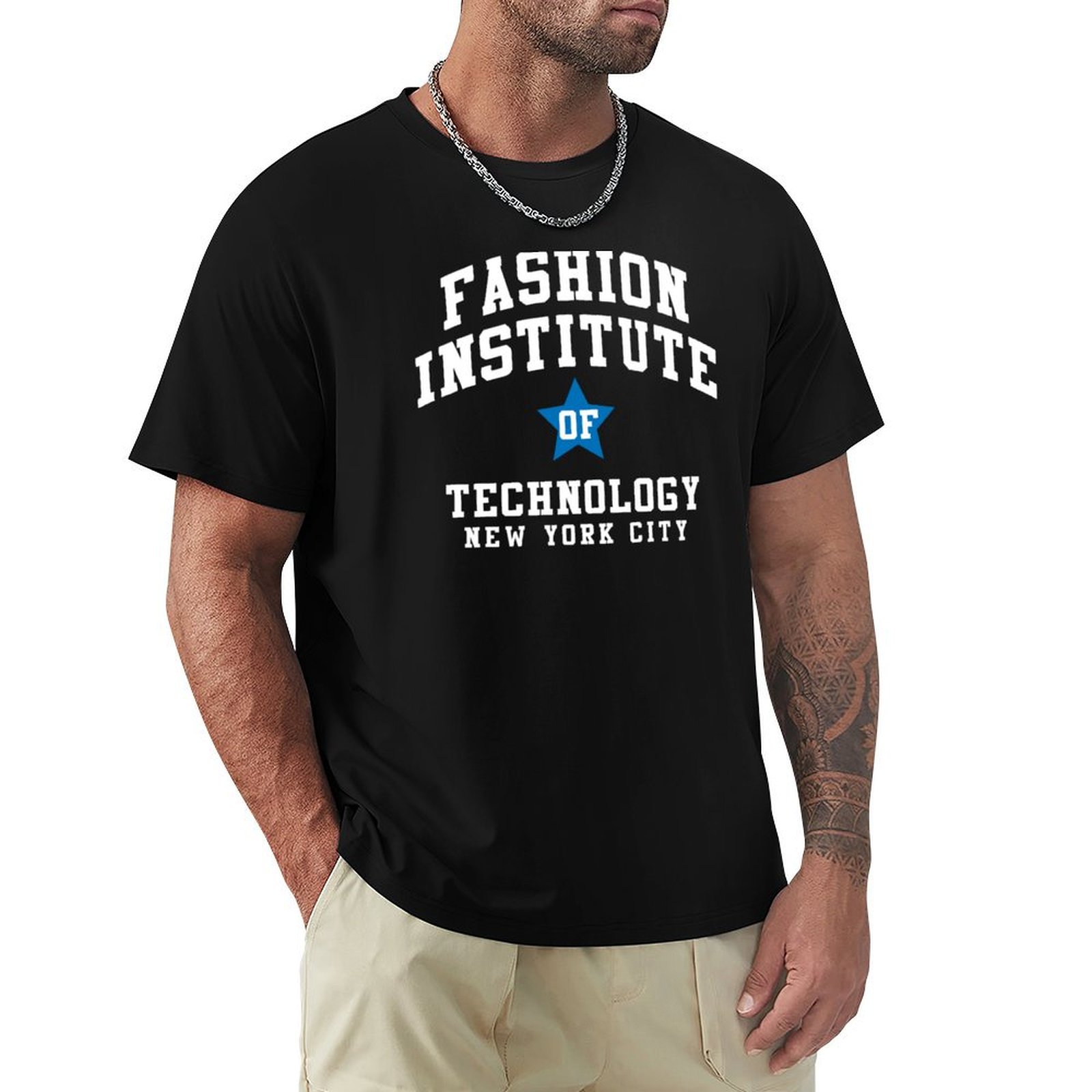 Men'S Fashion Nyc - NYCファッションインスティテュート - カーブドカレッジフォントTシャツ ビッグ＆トール クルーネックTシャツ
