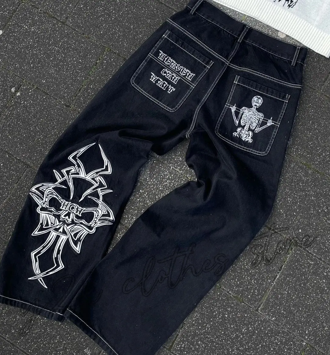2025 新プリントジーンズ男性ストリートだぶだぶワイドレッ - Men'S Fashion With Baggy Jeans のレビューと価格