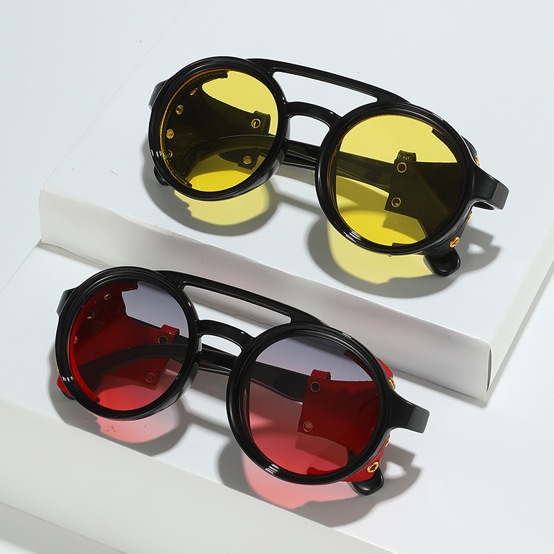 レトロ抗 UV サングラス男性女性革ラウンドメガネヴィンテー - Men'S Fashion Round Glasses のレビューと価格