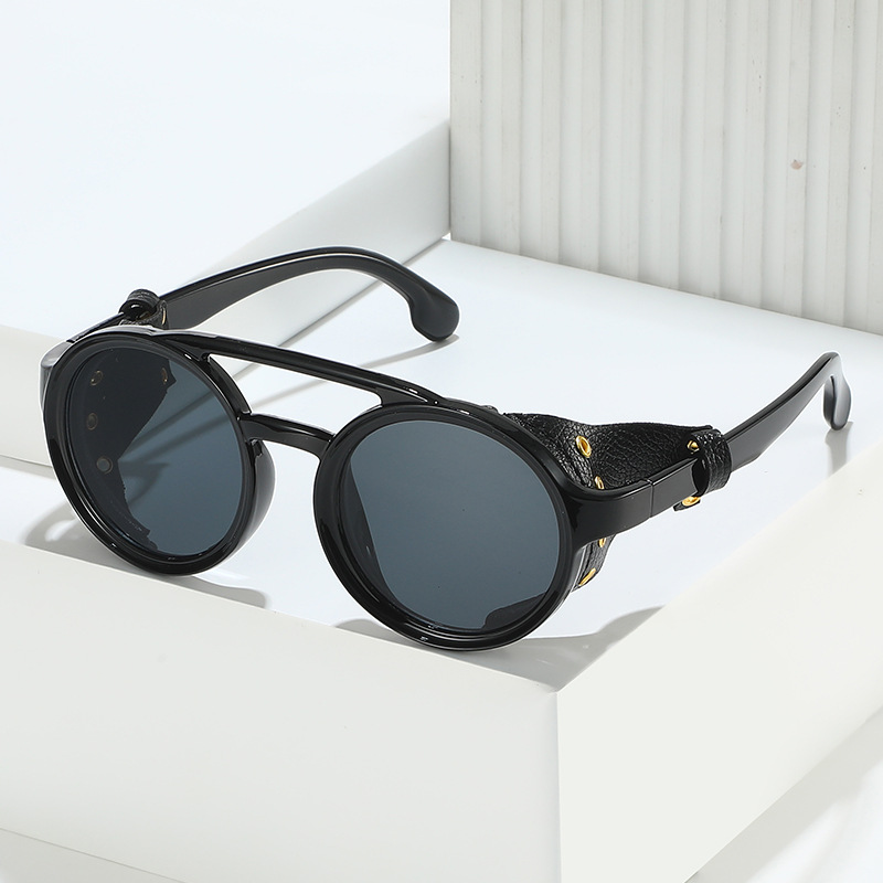 レトロ抗 UV サングラス男性女性革ラウンドメガネヴィンテー - Men'S Fashion Round Glasses のレビューと価格