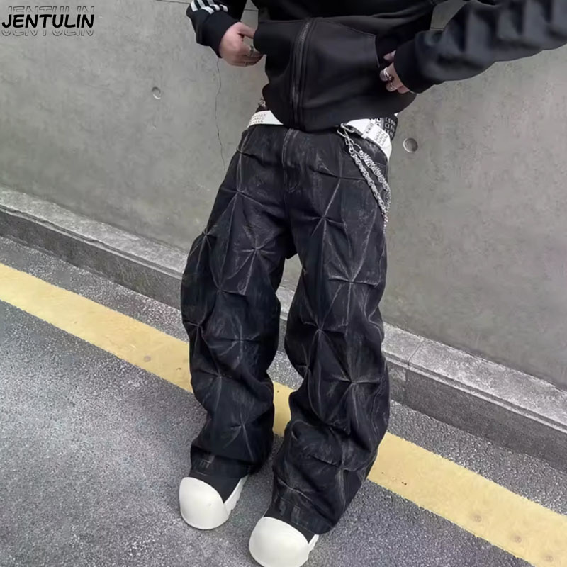 Y2K 美学新パターン刺繍バギージーンズ男性ハイストリートヴ - Men'S Fashion With Baggy Jeans のレビューと価格