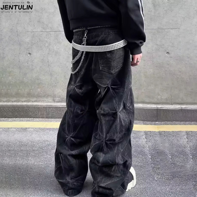 Y2K 美学新パターン刺繍バギージーンズ男性ハイストリートヴ - Men'S Fashion With Baggy Jeans のレビューと価格