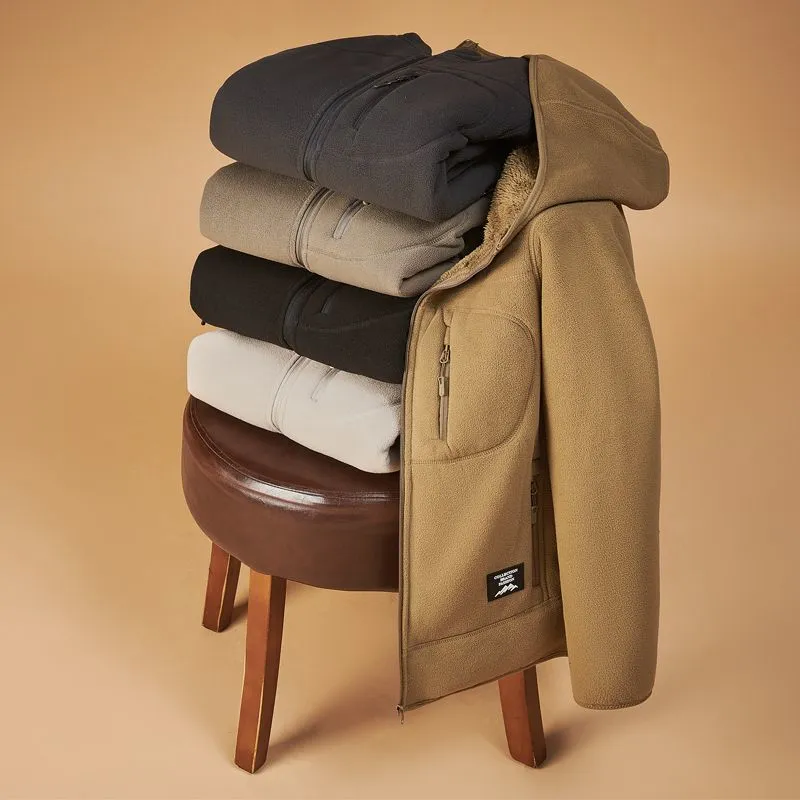 冬用厚手フリースシェルパジャケット メンズ フード付き二重層 - Sherpa Jacket Fleece のレビューと価格