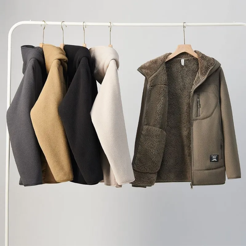 冬用厚手フリースシェルパジャケット メンズ フード付き二重層 - Sherpa Jacket Fleece のレビューと価格