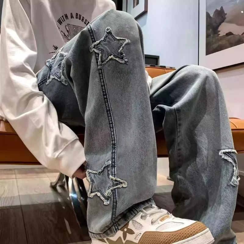 新しいメンズスター刺繍ファッションだぶだぶのジーンズ Y2K - Men'S Fashion With Baggy Jeans のレビューと価格