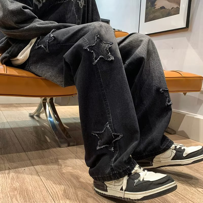 新しいメンズスター刺繍ファッションだぶだぶのジーンズ Y2K - Men'S Fashion With Baggy Jeans のレビューと価格