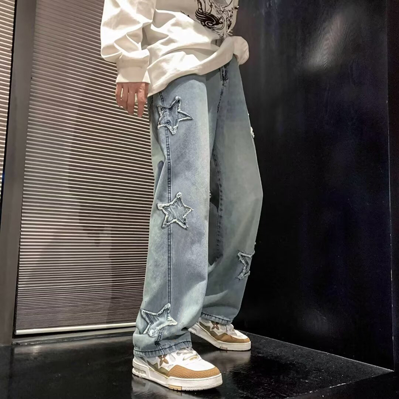 新しいメンズスター刺繍ファッションだぶだぶのジーンズ Y2K - Men'S Fashion With Baggy Jeans のレビューと価格