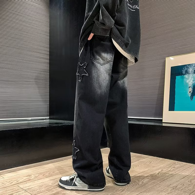 新しいメンズスター刺繍ファッションだぶだぶのジーンズ Y2K - Men'S Fashion With Baggy Jeans のレビューと価格
