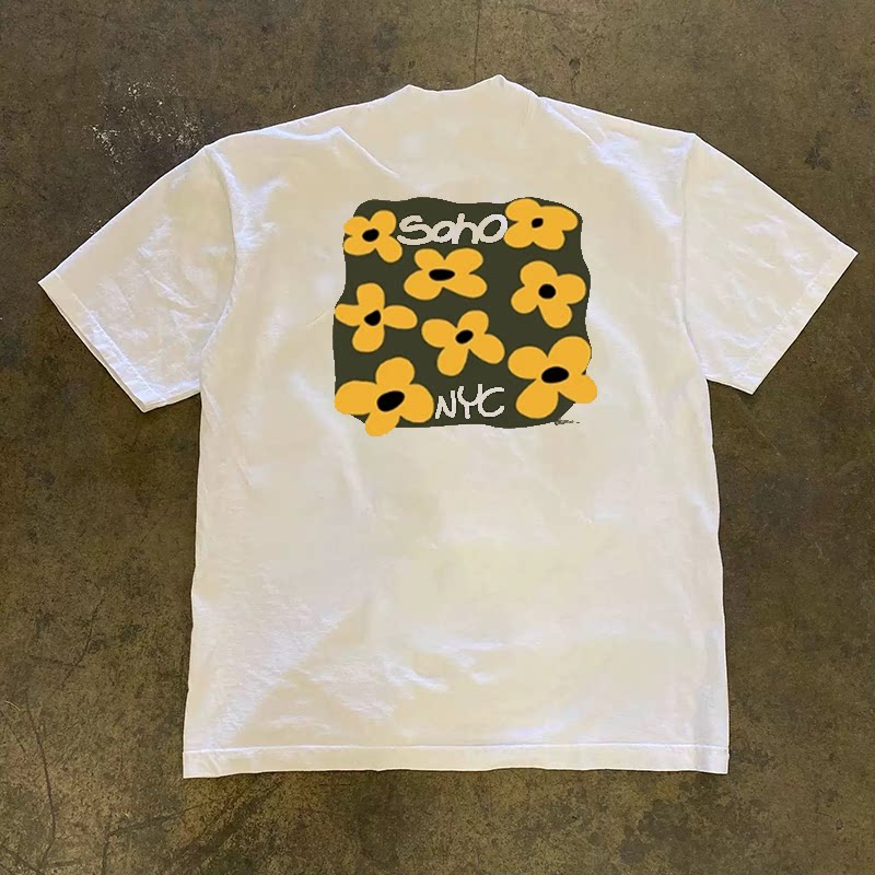 2026年新作クールコットンTシャツ、トレンディな黄色い花柄 - Men'S Fashion Nyc のレビューと価格