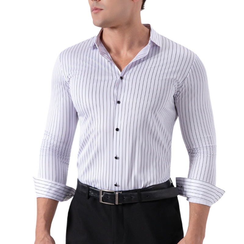 レトロストライプ柄しわ防止ストレッチドレスシャツ メンズ 2 - Men'S Fashion Formal のレビューと価格