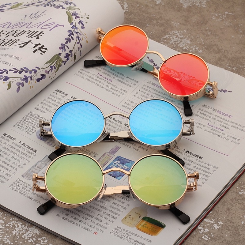 メタルスチームパンクサングラス男性女性ファッションラウンドメ - Men'S Fashion Round Glasses のレビューと価格