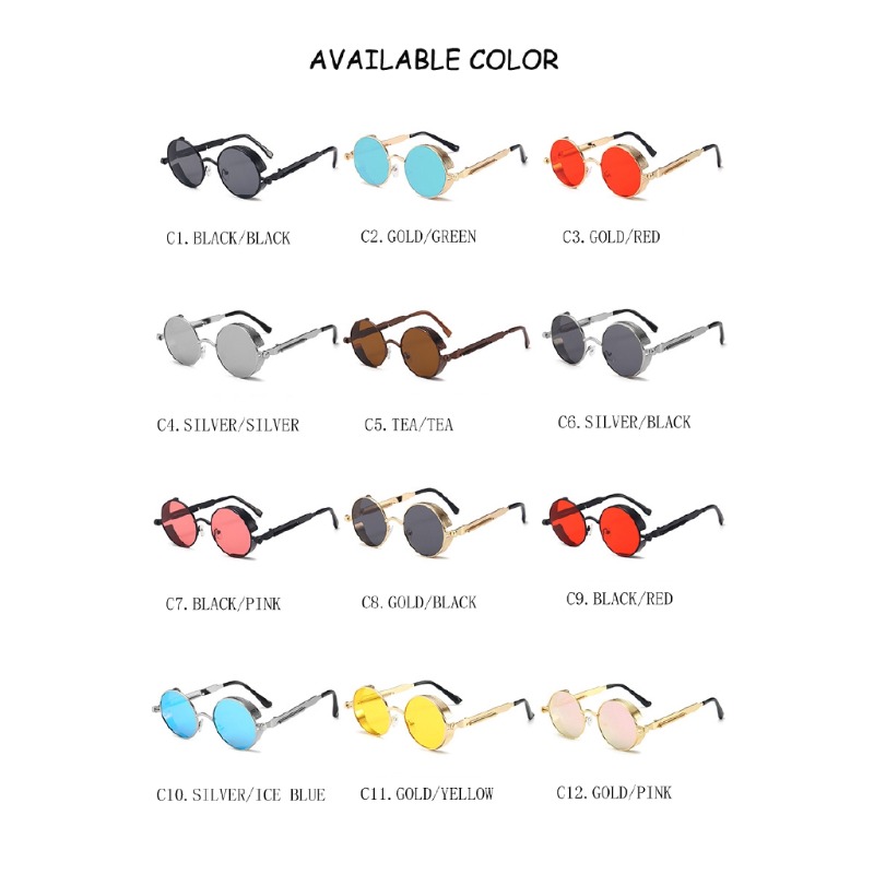 メタルスチームパンクサングラス男性女性ファッションラウンドメ - Men'S Fashion Round Glasses のレビューと価格