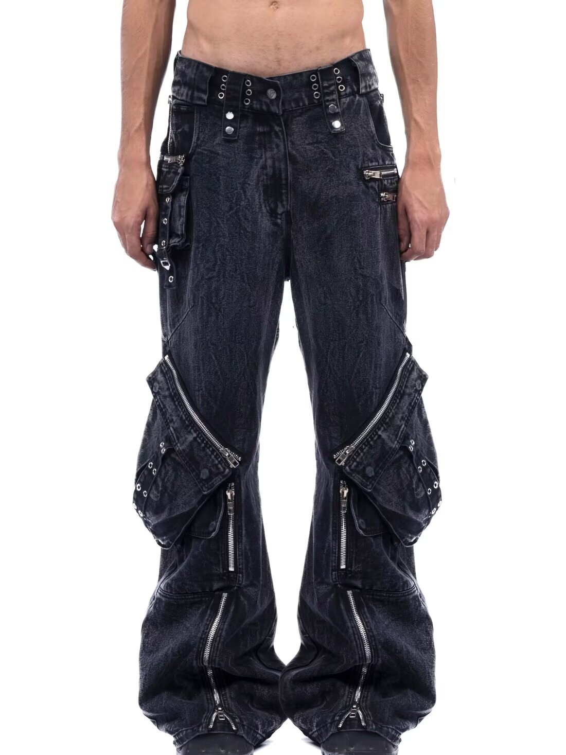 Y2K ブラック ゴシック パンク マルチポケット ジッパー - Men'S Fashion With Baggy Jeans のレビューと価格