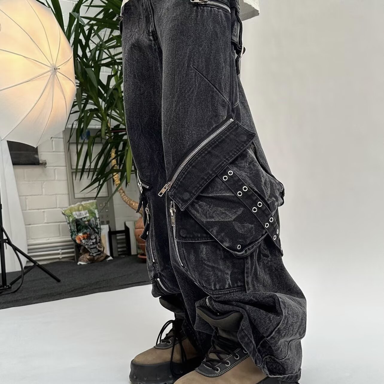Y2K ブラック ゴシック パンク マルチポケット ジッパー - Men'S Fashion With Baggy Jeans のレビューと価格