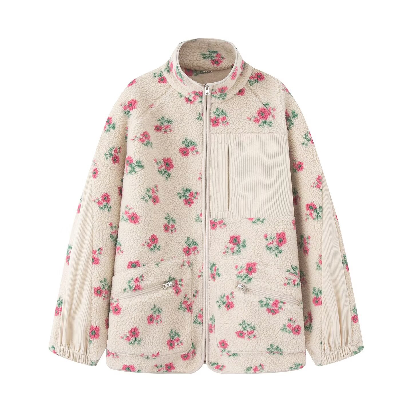 ファッション花柄ジャケット女性のための秋冬新暖かいハーフハイ - Sherpa Jacket Fleece のレビューと価格