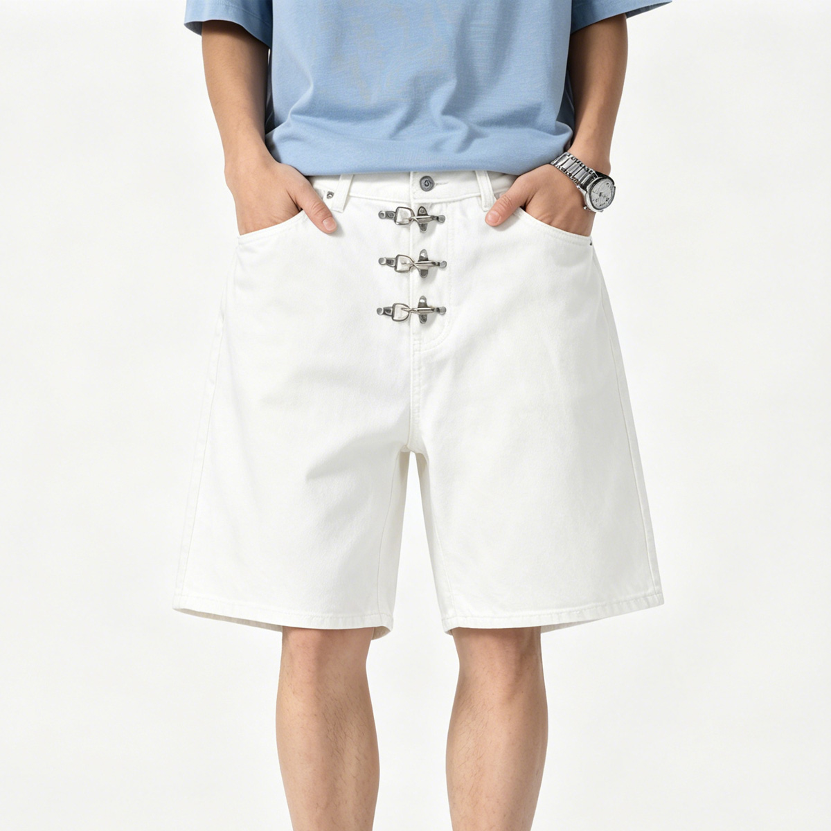 メタルバックル付きショートバギージーンズ メンズ サマー ス - Men'S Fashion With Baggy Jeans のレビューと価格
