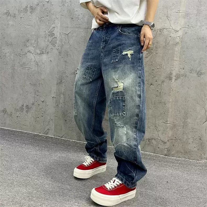 ブランドスプライシングジーンズ 秋ファッション ルーズストレ - Men'S Fashion With Baggy Jeans のレビューと価格