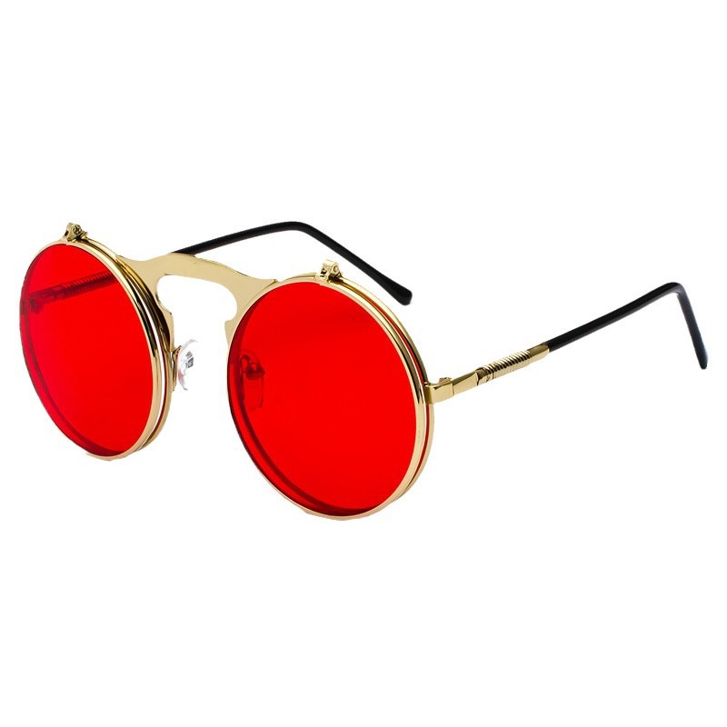 レトロスチームパンクレッドラウンドサングラス男性女性用ゴール - Men'S Fashion Round Glasses のレビューと価格