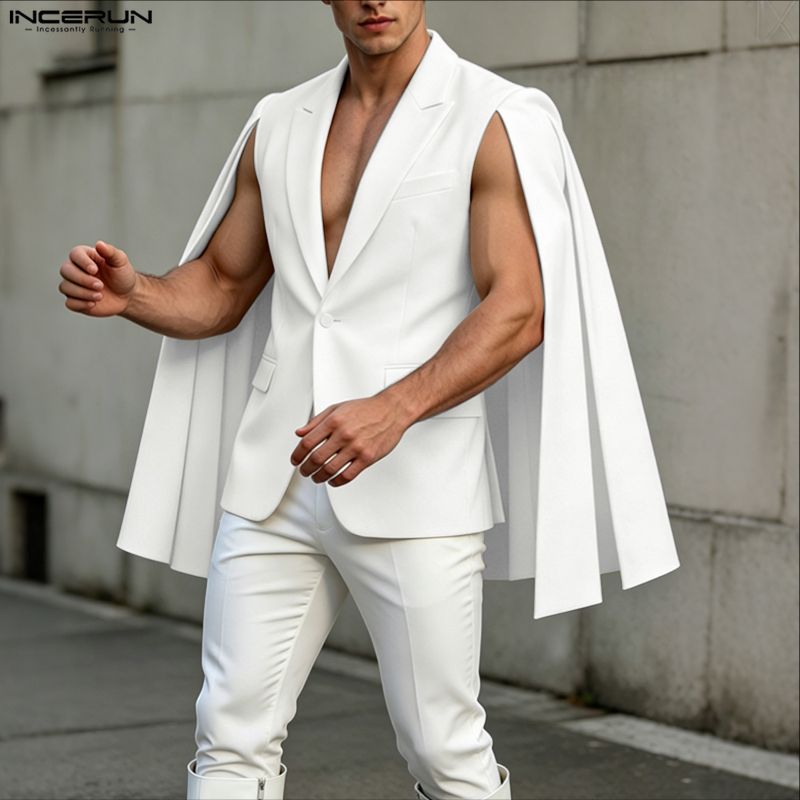 INCERUN メンズ不規則なブレザー無地マントケープラペル - Mens Fashion Poncho のレビューと価格