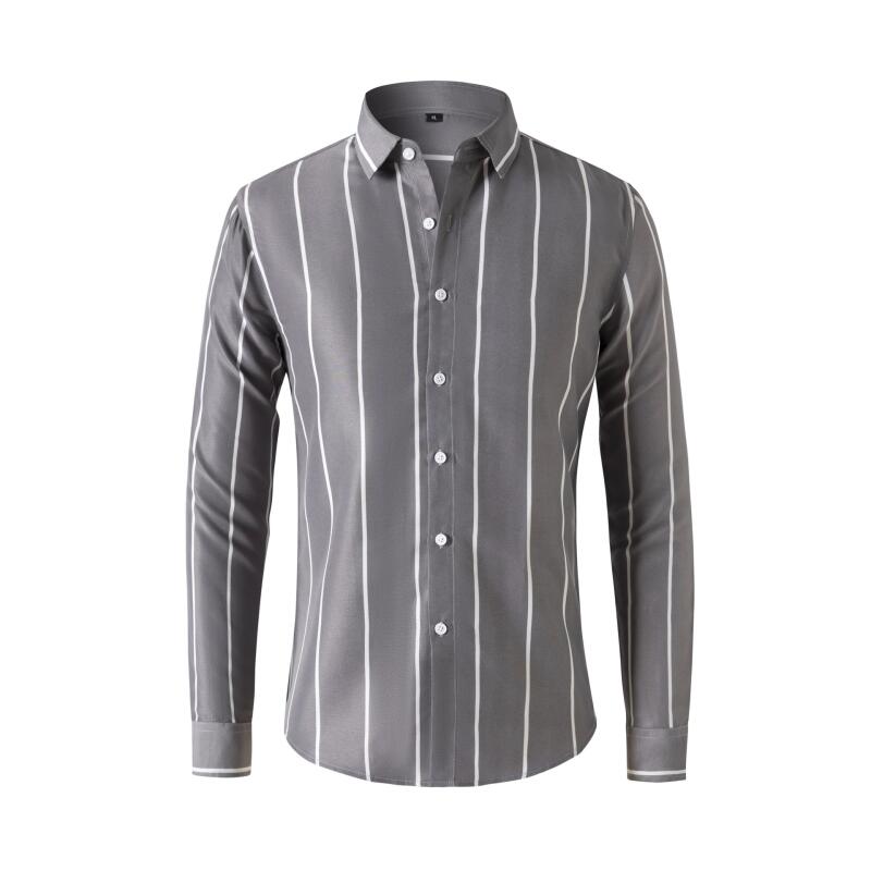 メンズストライプドレスシャツ長袖スリムフィットフォーマルビジ - Men'S Fashion Formal のレビューと価格