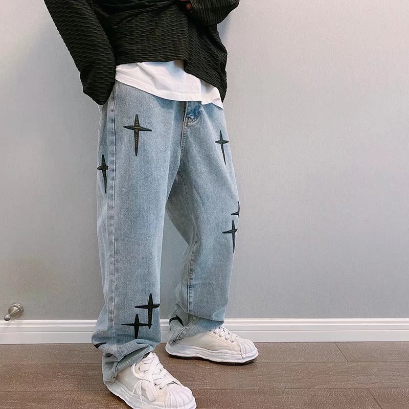 プリントジーンズ男性 2023 新ストリートだぶだぶワイドレ - Men'S Fashion With Baggy Jeans のレビューと価格