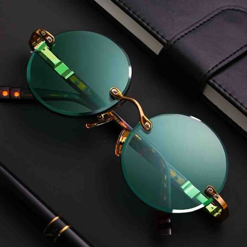 ファッションクラシックリムレスサングラス女性男性ラウンドレン - Men'S Fashion Round Glasses のレビューと価格