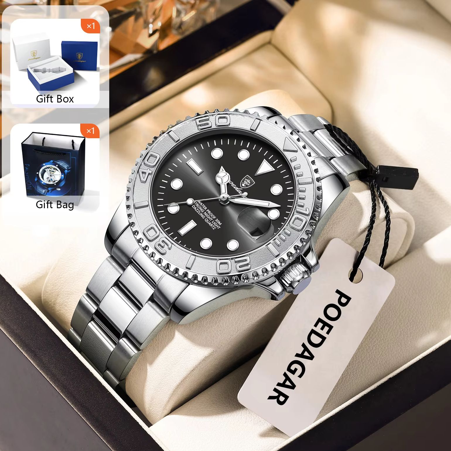 POEDAGAR ファッション男性腕時計発光防水ステンレス鋼 - Mens Fashion Watch のレビューと価格