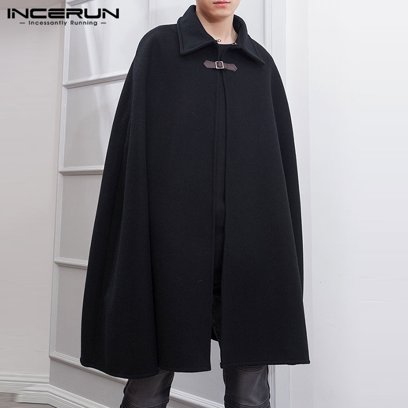 Incerun-男性用単色シャツコート,ボタンケープ,防水コ - Mens Fashion Poncho のレビューと価格